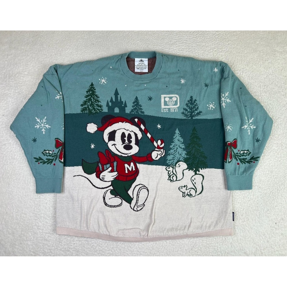Disney Sweater Men's Large Green Mickey Mouse Christmas Spirit Jersey Pullover